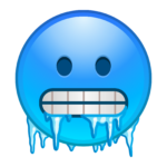 Blue emoji has chattering teeth and icicles.