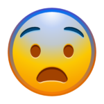 An emoji has blue near the top of its head and has a stressed out look on its face.