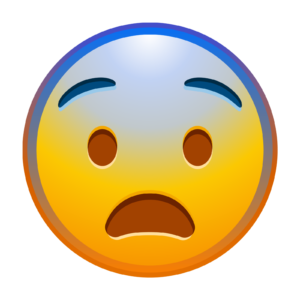 An emoji has blue near the top of its head and has a stressed out look on its face.