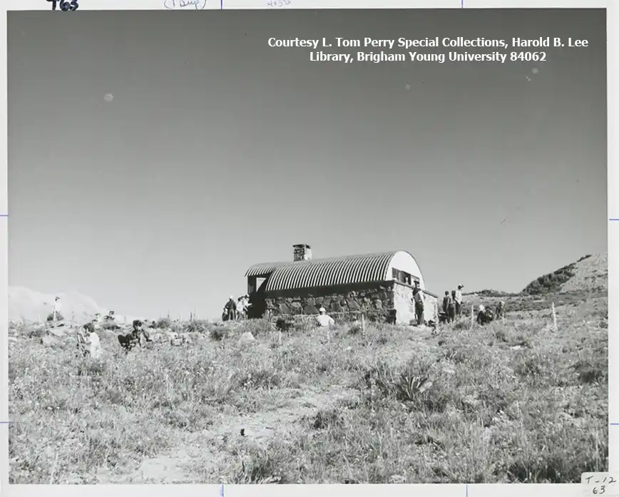 Emerald Lake shelter is shown in undated black and white photo