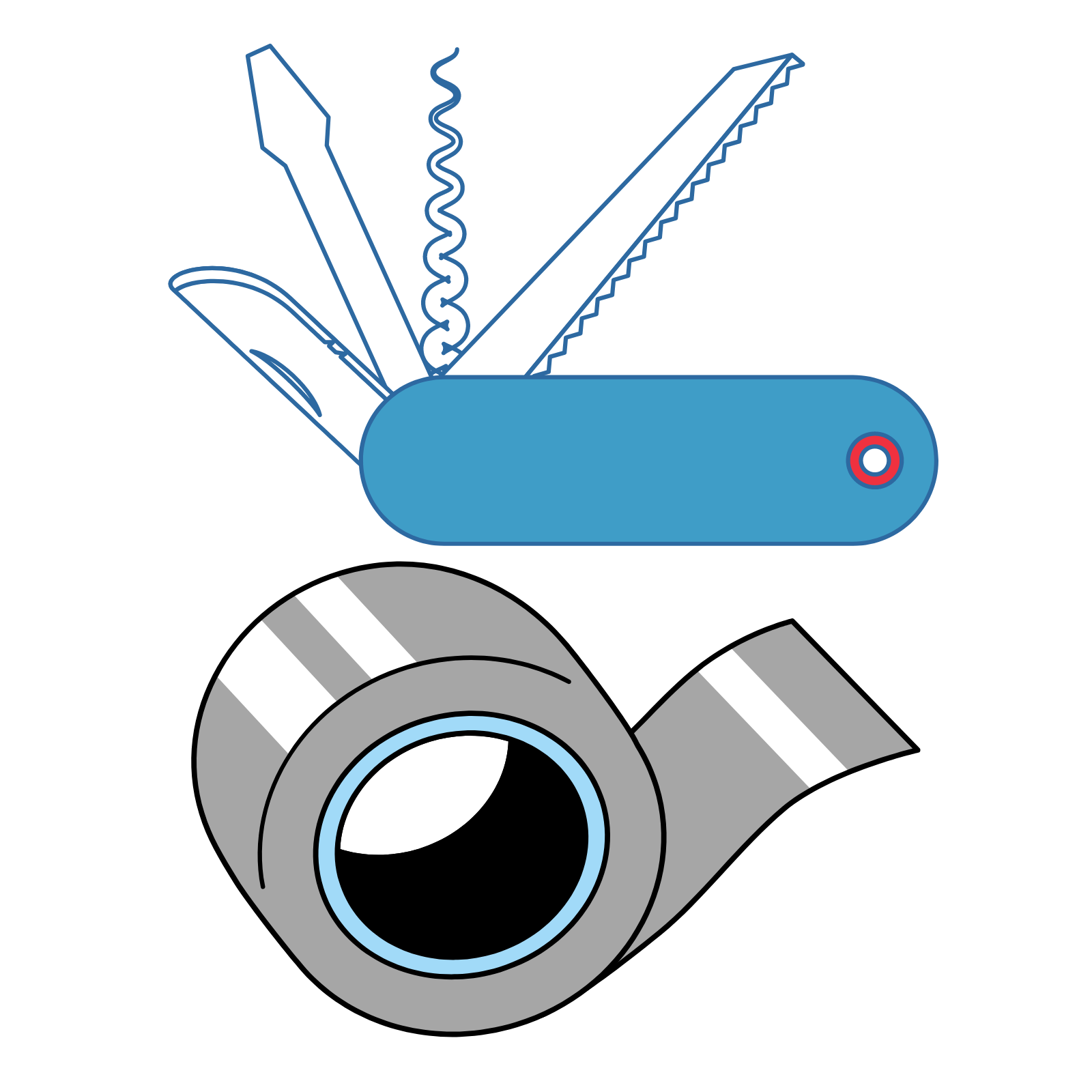 Icon shows a Swiss army knife and a roll of duct tape