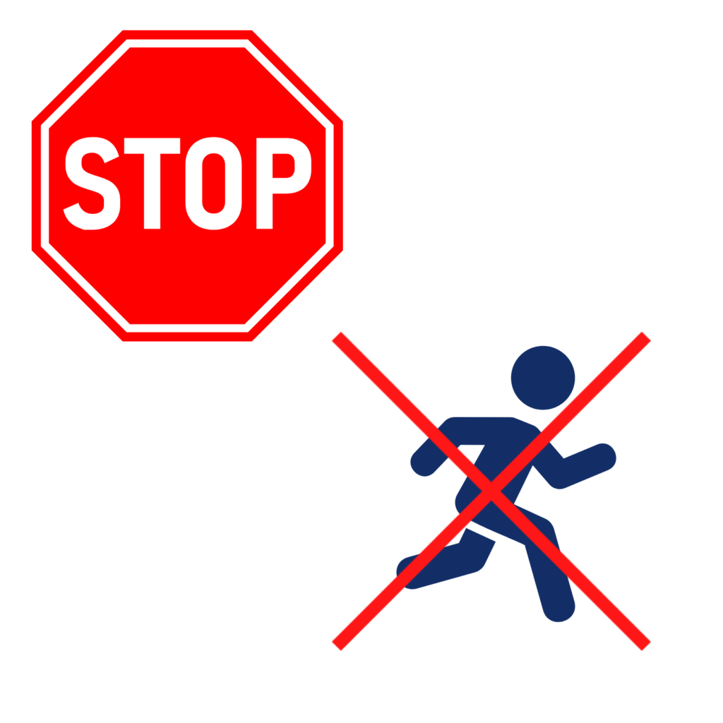 Stop sign and person running with a red x over it