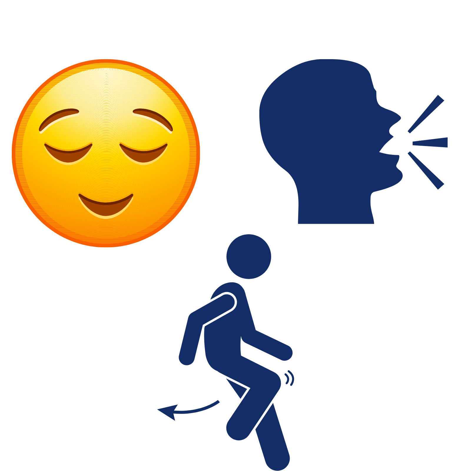 calm emoji, talking head emoji and a stick figure backing away